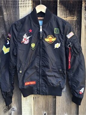 Alpha Industries MA1 Bomber Jacket Womens Small Black Patch Flight Jacket